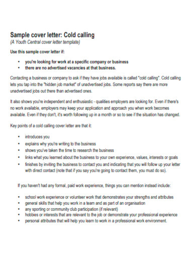 cold calling cover letter template
