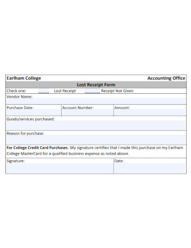 college lost receipt form template