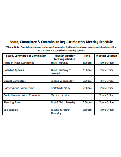 commission regular monthly meeting schedule template