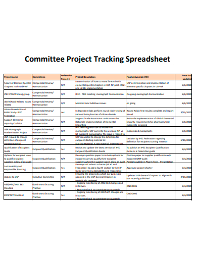 committee project tracking spreadsheet template