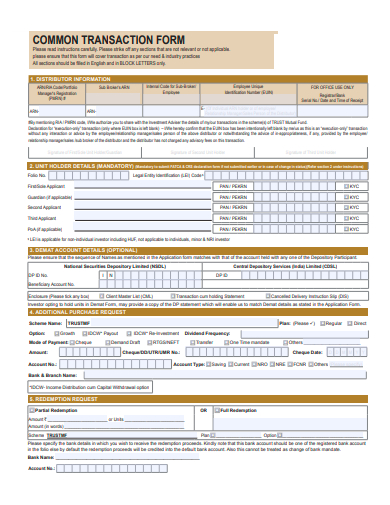 common transaction form template