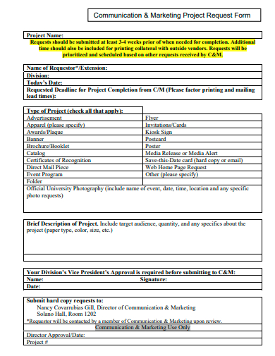 communication and marketing project request form template