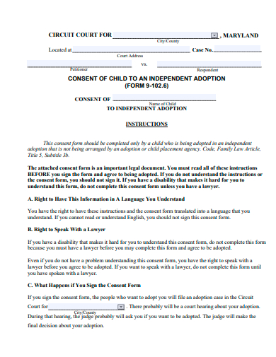consent of child to an independent adoption template