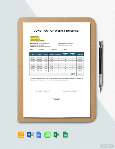 construction weekly timesheet template