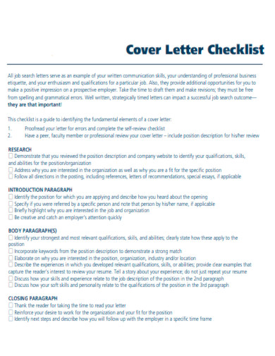 cover letter checklist template