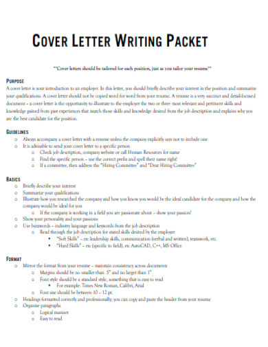 cover letter writing packet template