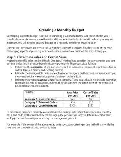 creating monthly budget template