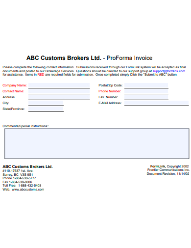 customs brokers proforma invoice template