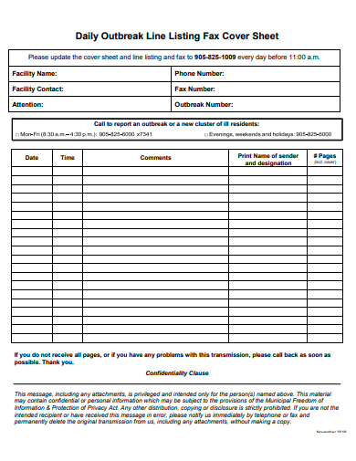 daily outbreak line listing fax cover sheet template