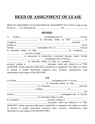deed of assignment of lease template
