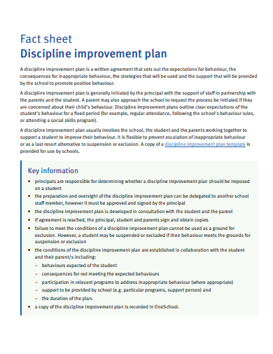 discipline improvement plan fact sheet template
