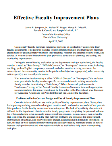 effective faculty improvement plan template