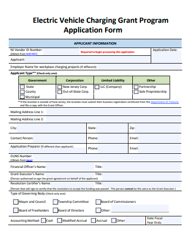 electric vehicle charging grant program application form template