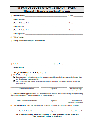 elementary project approval form template