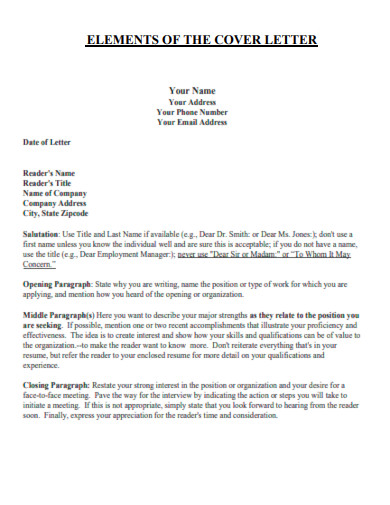 elements of cover letter template