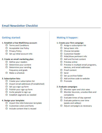 email newsletter checklist template