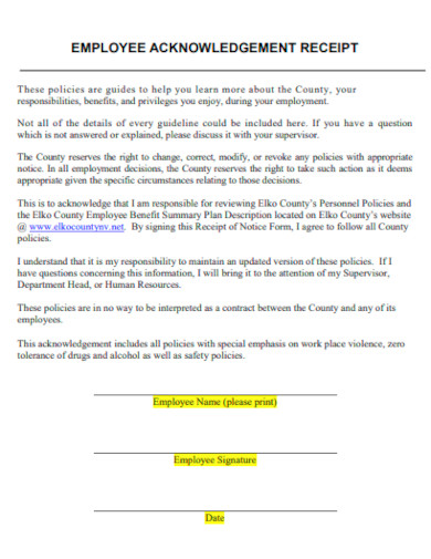 employee acknowledge receipt template