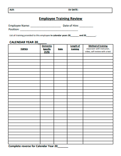 employee training review template