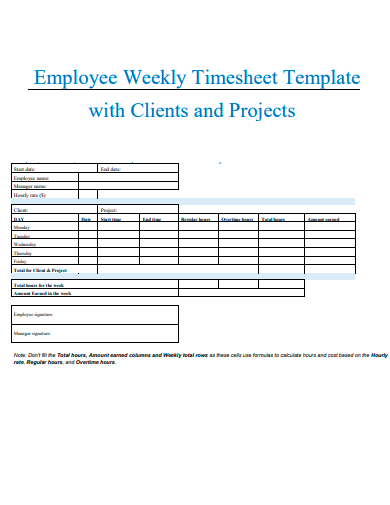 employee weekly timesheet template with clients and projects