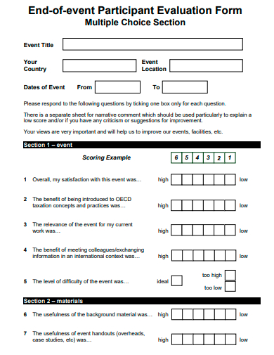 end of event participant evaluation form template