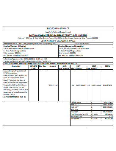 engineering and infrastructure proforma invoice template
