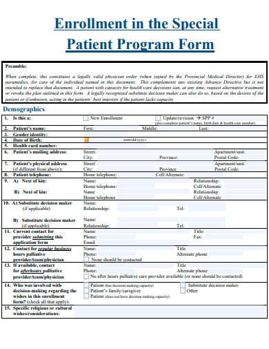 enrollment in the special patient program form template