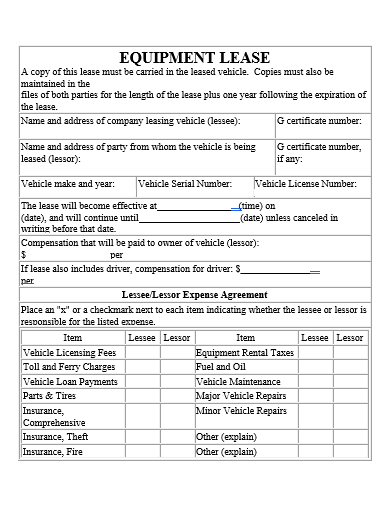 equipment lease template