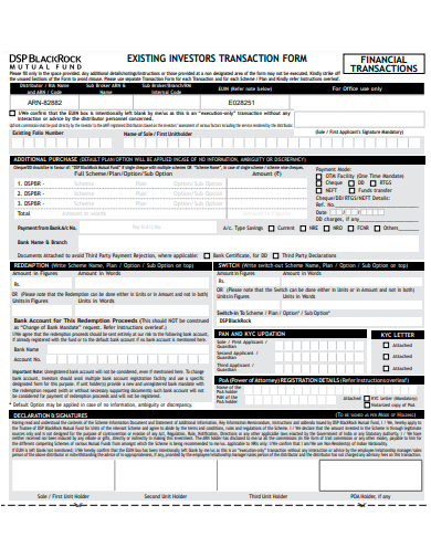 existing investors transaction form template