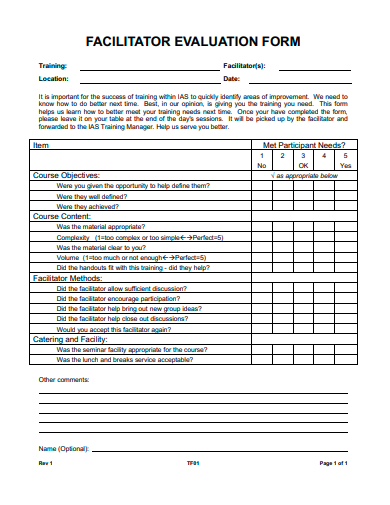 facilitator evaluation form template