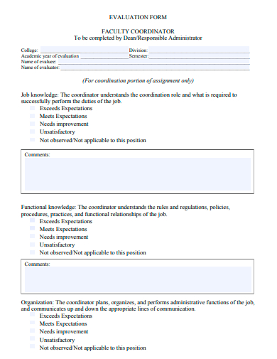 faculty coordinator evaluation form template