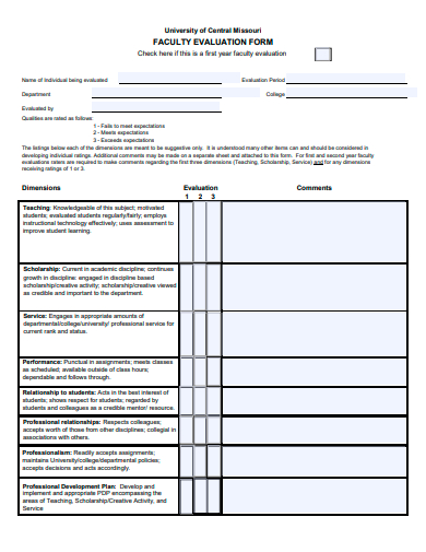 faculty evaluation form template