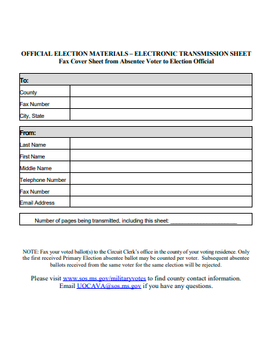 fax cover sheet from absentee voter to election official template