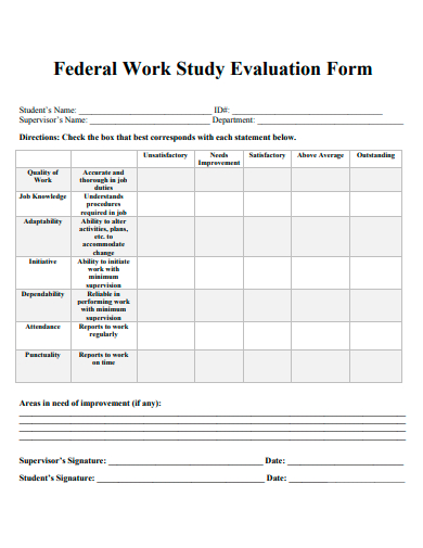 federal work study evaluation form template