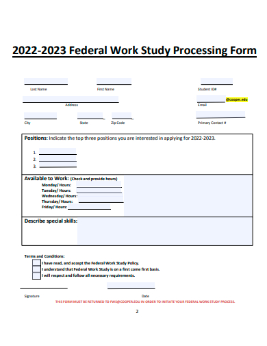 federal work study processing form template