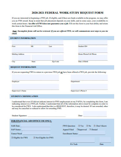 federal work study request form template