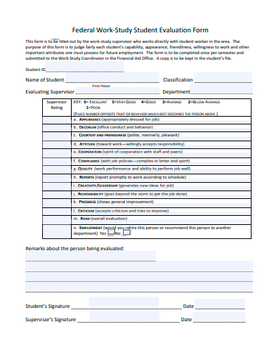 federal work study student evaluation form template