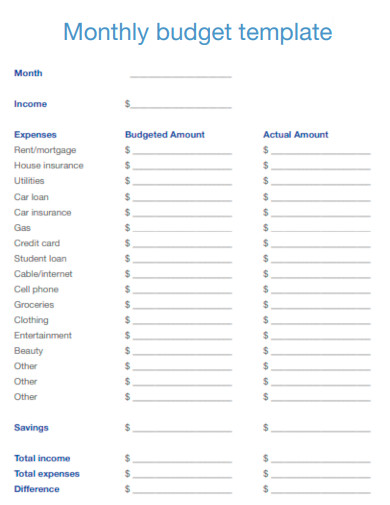 fillable monthly budget template