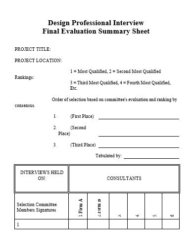 final evaluation summary sheet template