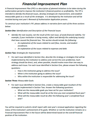 financial improvement plan template