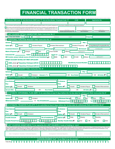 financial transaction form template