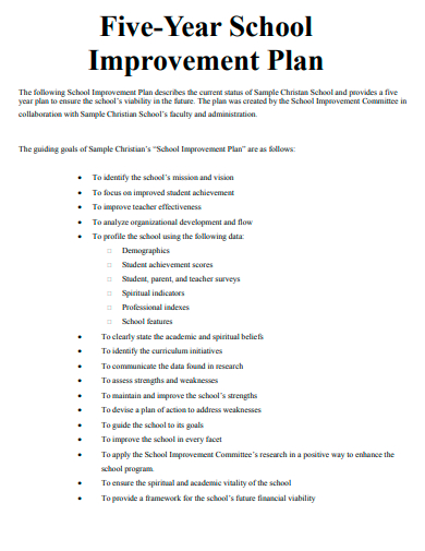 five year school improvement plan template