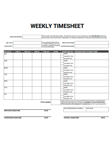 FREE 50+ Weekly Timesheet Samples in MS Word | Google Docs | Google ...