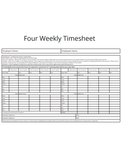 four weekly timesheet template