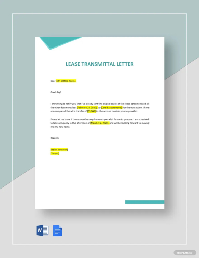 free lease transmittal letter template