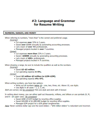 grammar for resume writing template