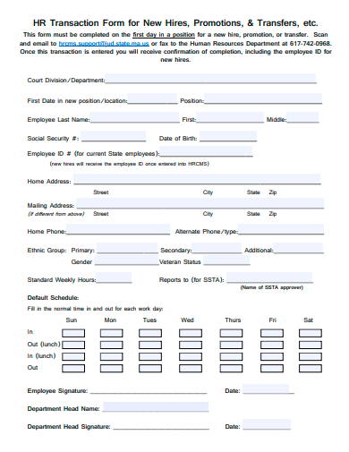 hr transaction form for new hires template