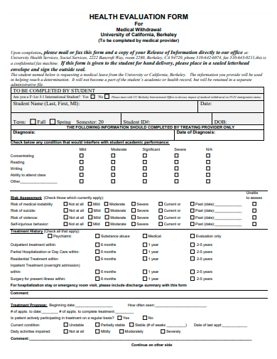 health evaluation form template