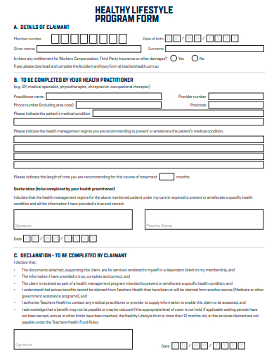 healthy lifestyle program form template