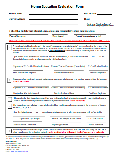home education evaluation form template