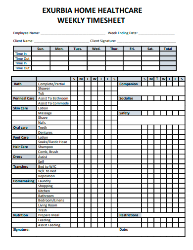 home healthcare weekly timesheet template